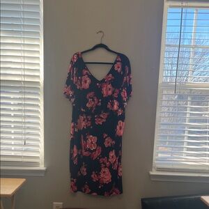 Floral print black and pink dress